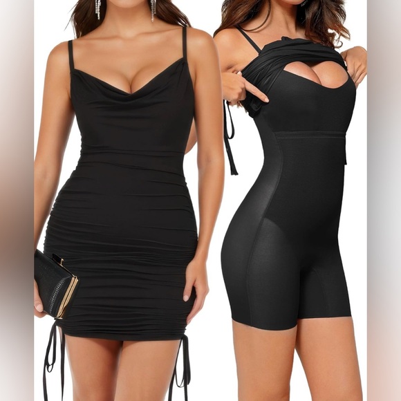 Popilush Dresses & Skirts - Popilush Women’s Built in Bra Shapewear Drawstring Adjustable Ruched Mini